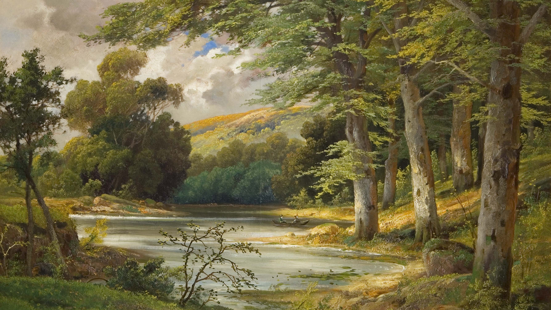 пейзаж, alois arnegger, живопись, лес, romantic forest landscape, озеро