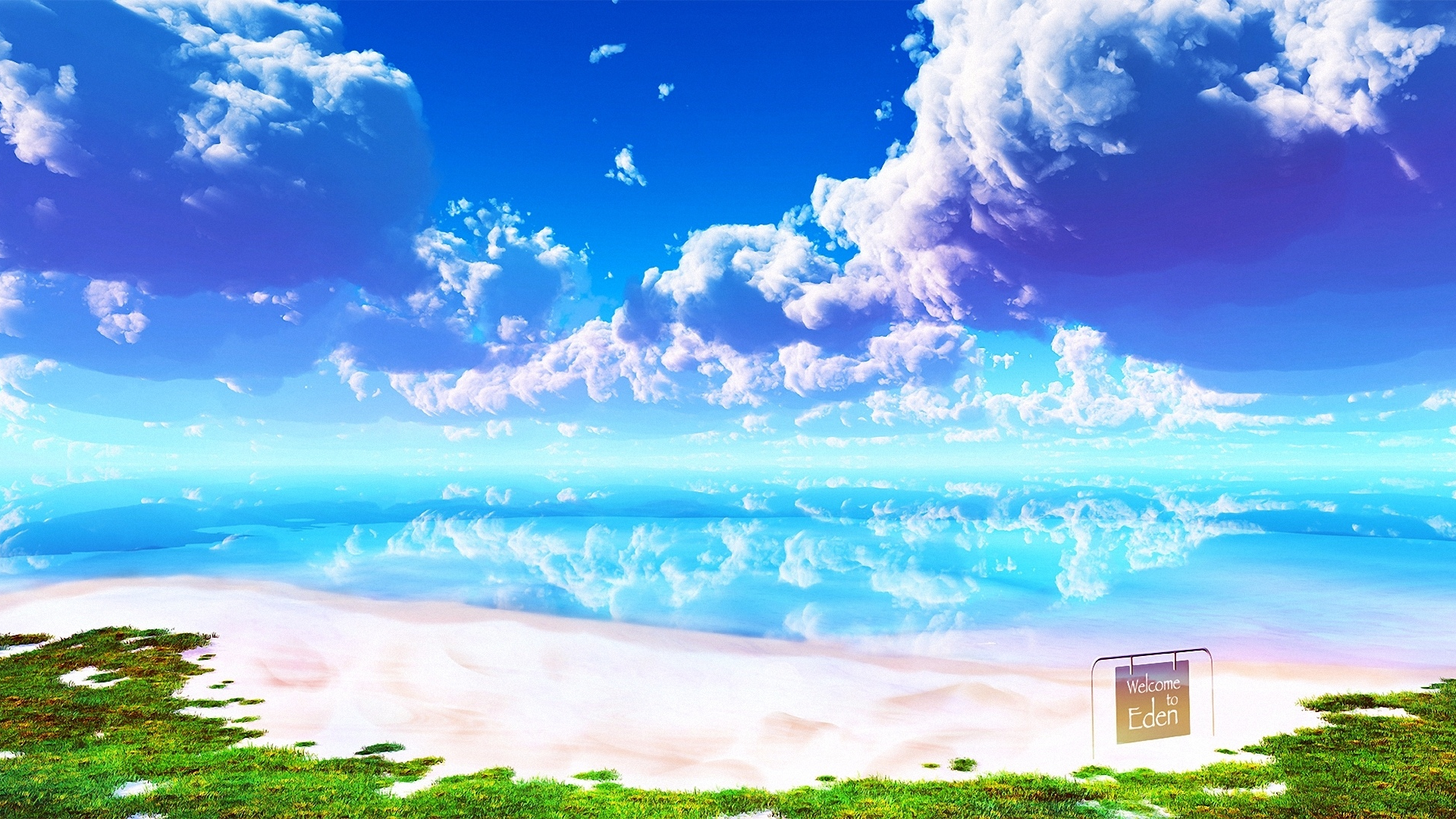 небо, пляж, рай, облака, y-k, пейзаж, море, отражение