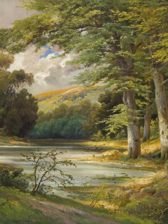 пейзаж, alois arnegger, живопись, лес, romantic forest landscape, озеро