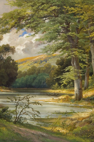 пейзаж, alois arnegger, живопись, лес, romantic forest landscape, озеро