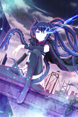 mato kuroi, девушка, длинные волосы, black rock shooter, сидит