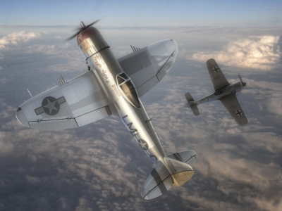 американский, против, истребитель, focke-wulf fw 190 wurger,, p-47