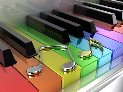  цветные, пианино, клавиши, ноты