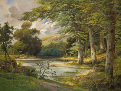 пейзаж, alois arnegger, живопись, лес, romantic forest landscape, озеро