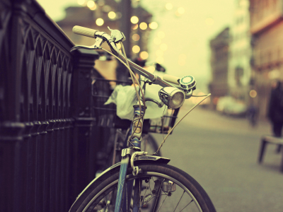 люди, велосипед, улица, ограда, боке, огни, город