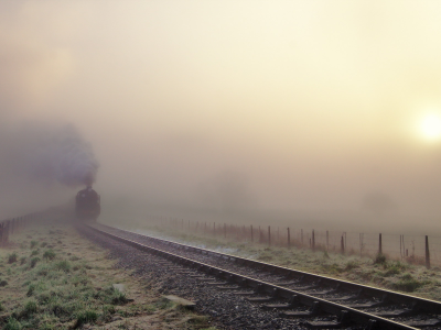 туман, поезд, железная дорога