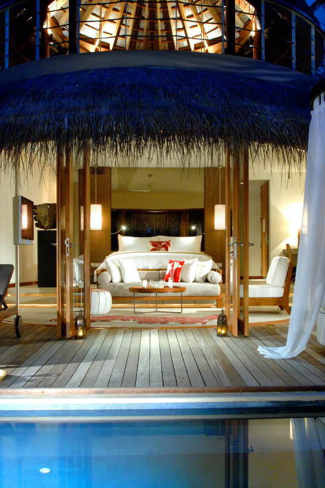 house, спальня, диван, бунгало, maldiwes, домик, pool, кровать