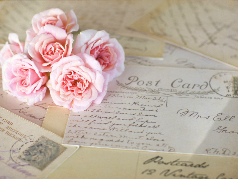 розы, письма, цветы, розовые, открытки, винтаж
