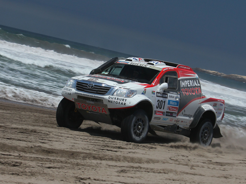 внедорожник, toyota, вода, берег, машина, море, rally, dakar