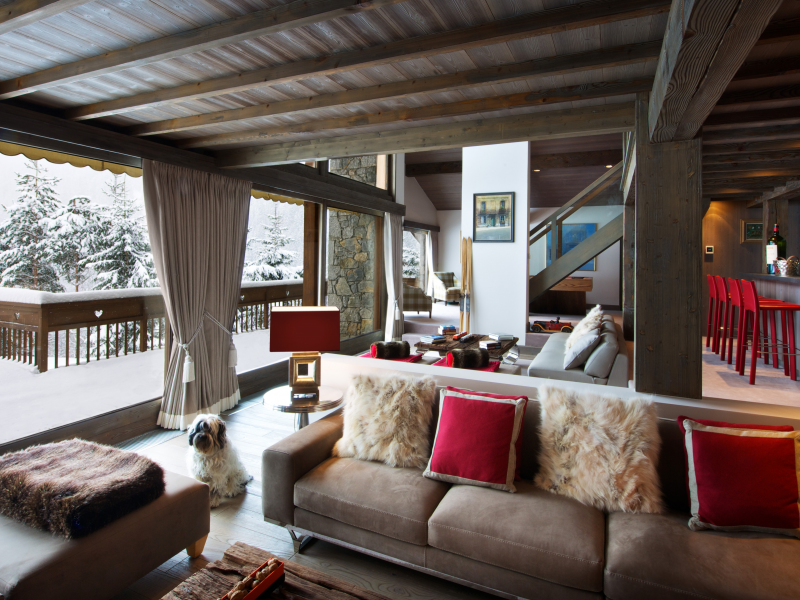 interior, hauses, балкон, столик, окна, снег, диваны, дом