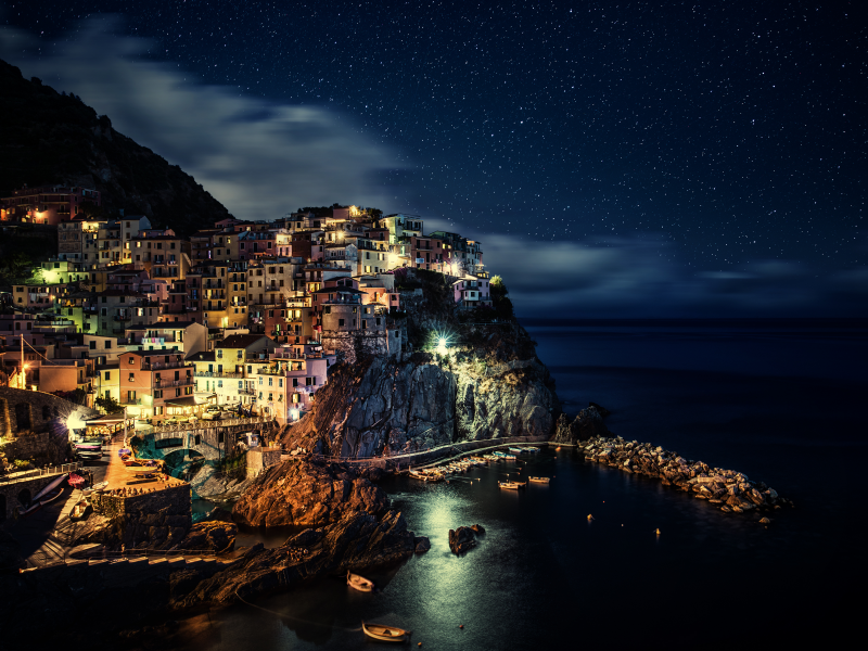 город, manarola, liguria, звезды, province of la spezia, night, northern italy, ночь