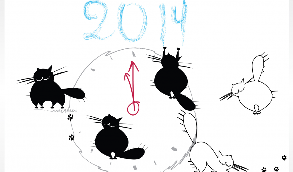 новый год, 2014, часы, кошки, коты