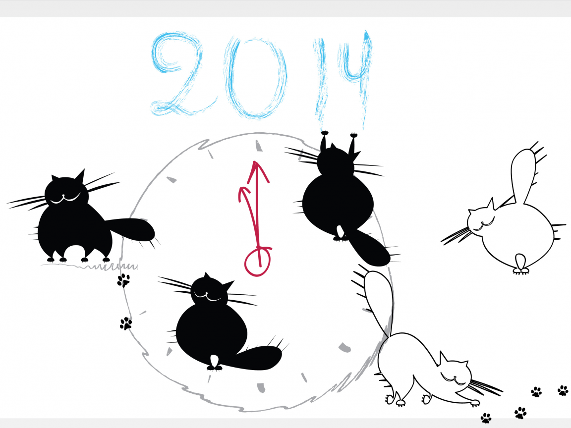новый год, 2014, часы, кошки, коты