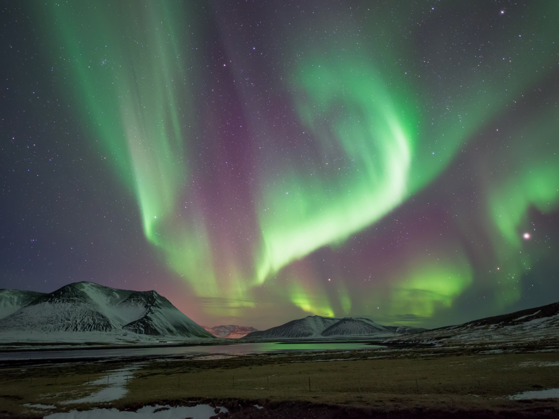 северное сияние, исландия, sn__fellsnes peninsula, ночь, горы