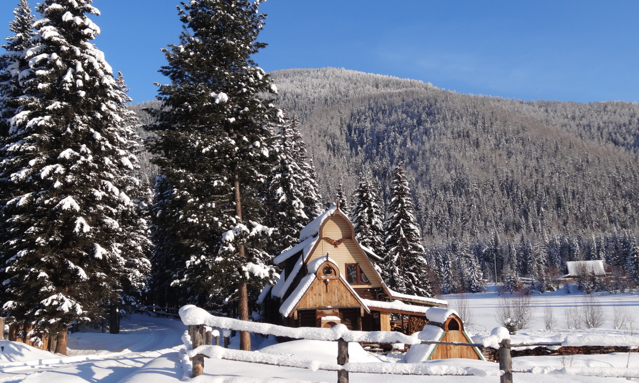 деревня в горах, снег, белый, чисто, деревья