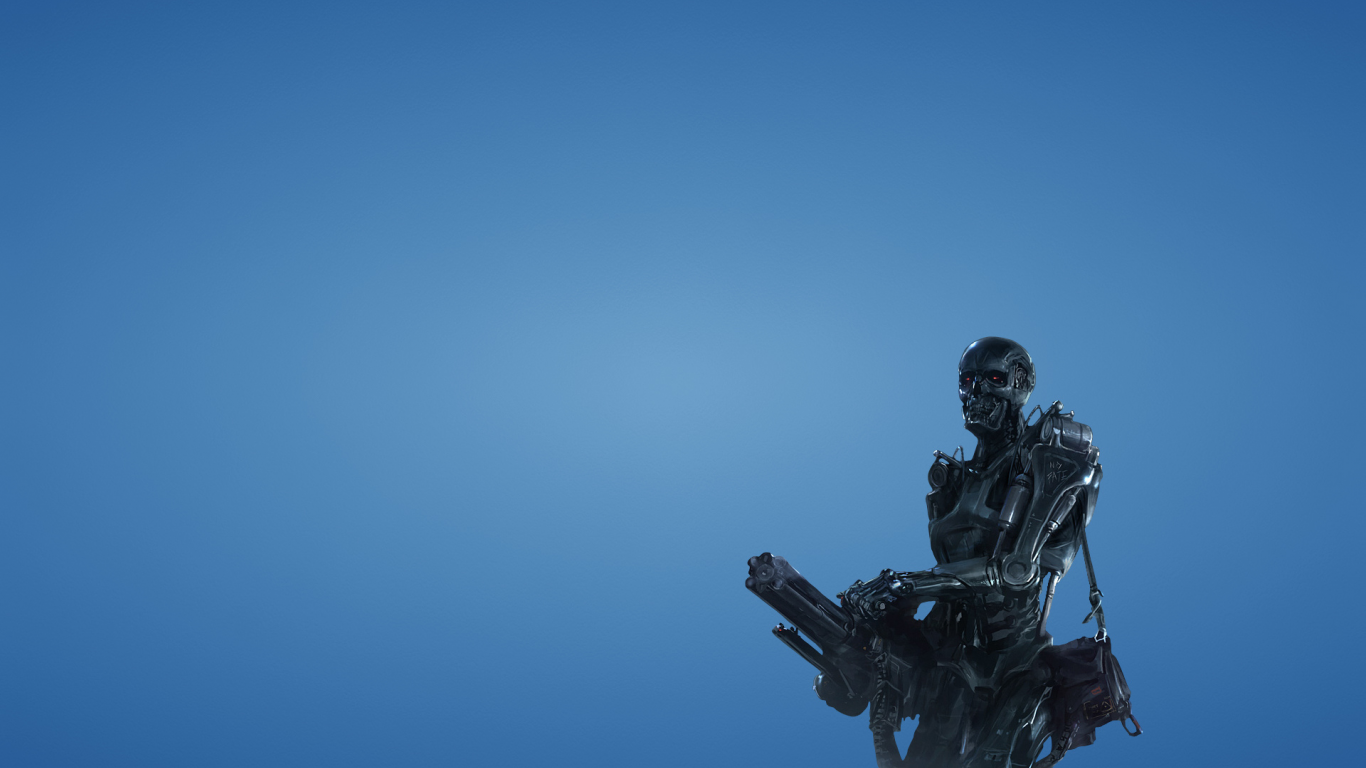 терминатор, робот, оружие, terminator, скелет, синий фон