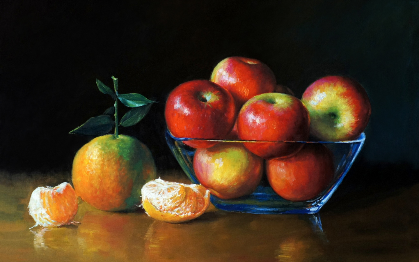 арт, картина, в, живопись, яблоки, вазе, мандарины, painting