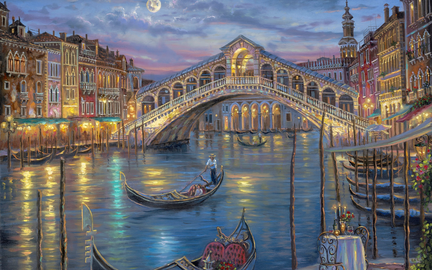 венеция, robert finale, last night on the grand canal, ночь, луна, живопись