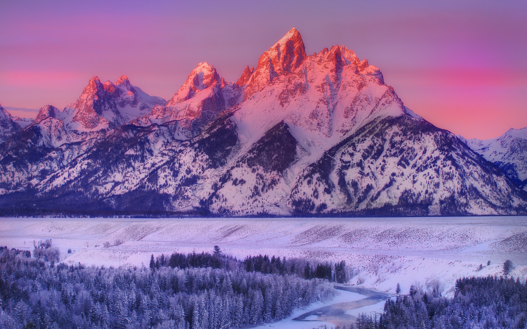 wyoming, grand teton national park, alpenglow on grand teton - snake river overlook, горы