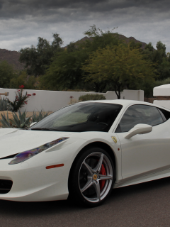 white, деревья, феррари, mountains, белая, ferrari, италия, 458 italia