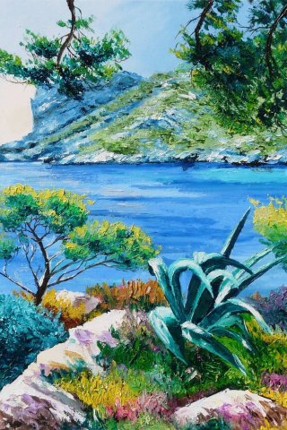 море, картина, острова, лагуна, jean-marc janiaczyk, пейзаж, арт