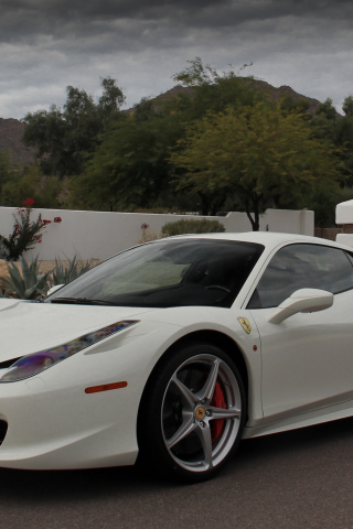 white, деревья, феррари, mountains, белая, ferrari, италия, 458 italia