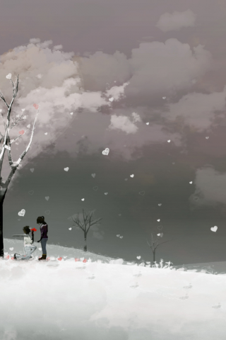 winter, couple, love