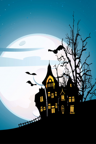 full moon, creepy, bat, holiday halloween, evil pumpkin, horror, trees, vector, scary house, castle