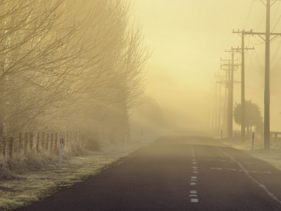 дорога, утро, пейзаж, туман