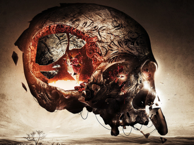 череп, осколки, мозг, кости