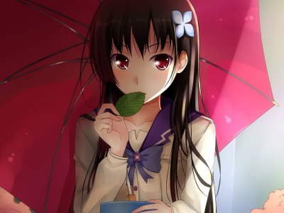 sankarea, девушка, лист, зонт