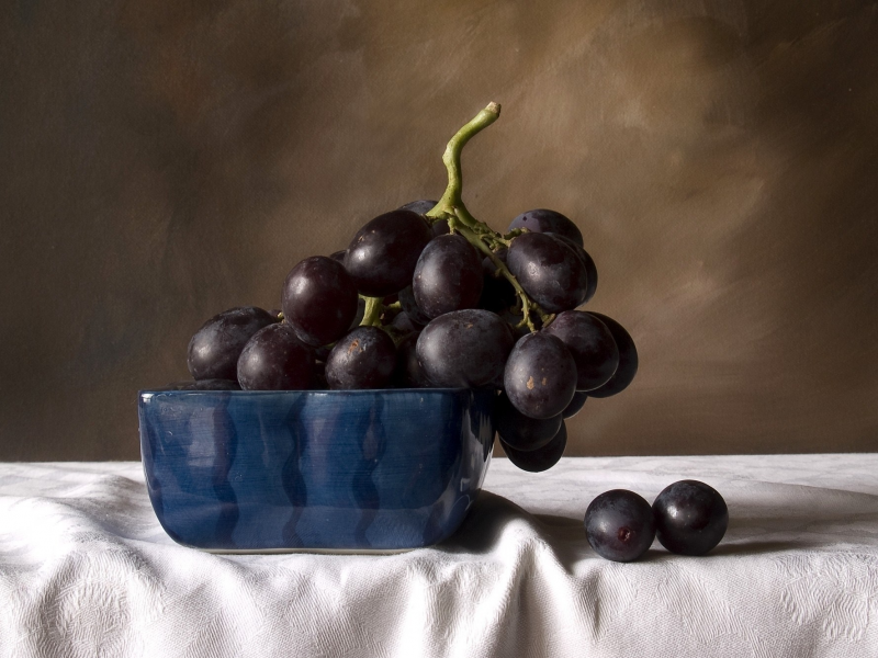 черный, натюрморт, виноград, фрукты