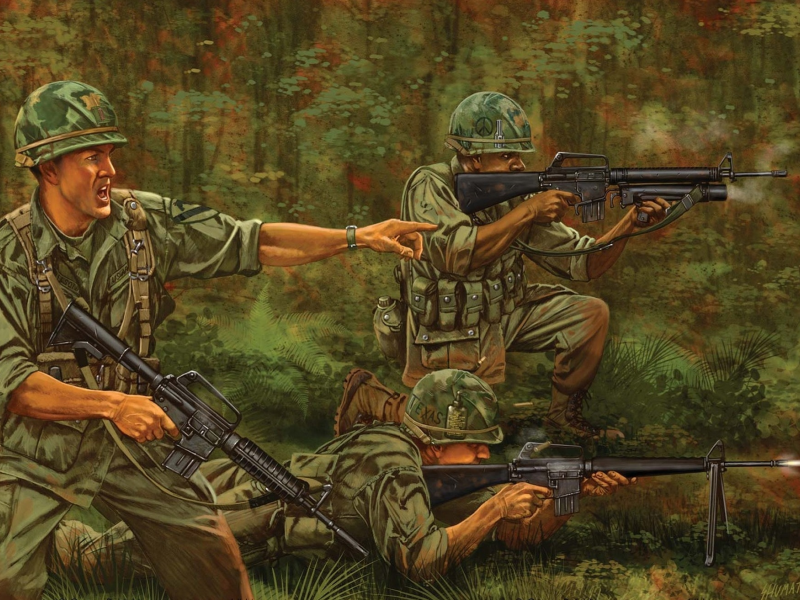 джунгли, арт, солдаты, винтовка, м-16, вьетнам