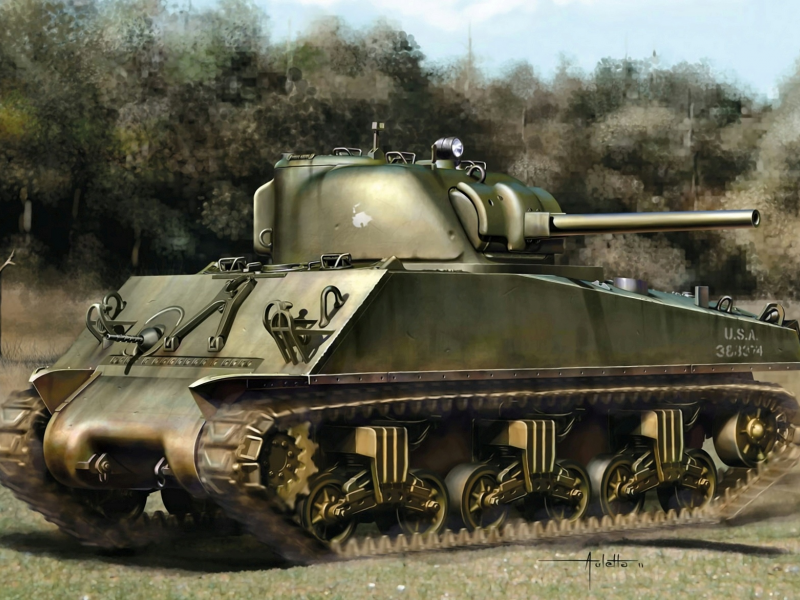 средний, ww2, поле, танк, арт, sherman, m4a3 w eto , американский