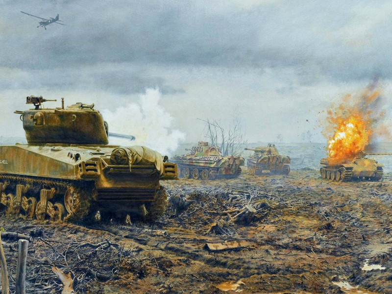 поле, танки, &amp;quot;шерман&amp;quot;, бой, 1944год, франция
