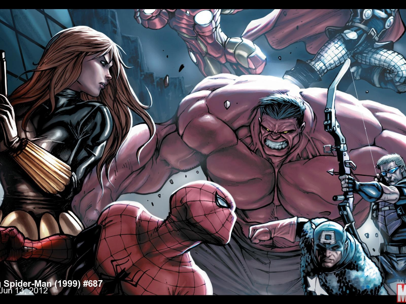 avengers, thor, the amazing spider-man, iron man, red hulk, captain america