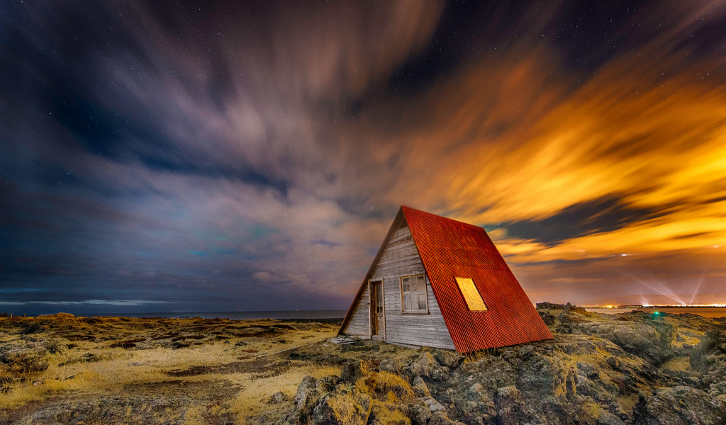 звезды, дом, исландия, ночь, небо, свет, larry gerbrandt photography