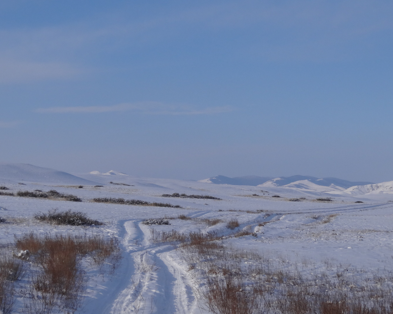 тува, сопки, дорога, зима, снег, мороз