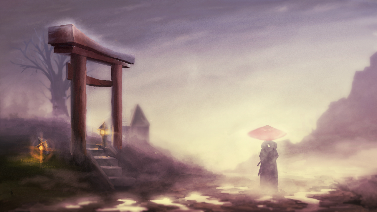 самурай, туман, пейзаж, samurai champloo, jin, мужчина, врата