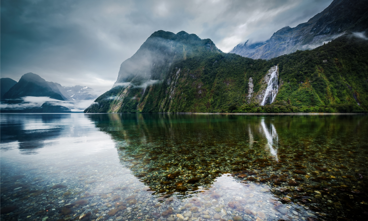 озеро, камни, дно, новая зеландия, new zealand, горы