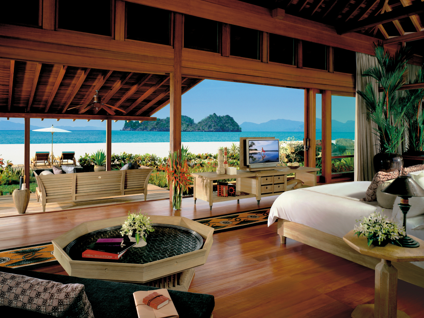 спальня, вилла, диван, villa, книги, кровать, malaysia, пейзаж