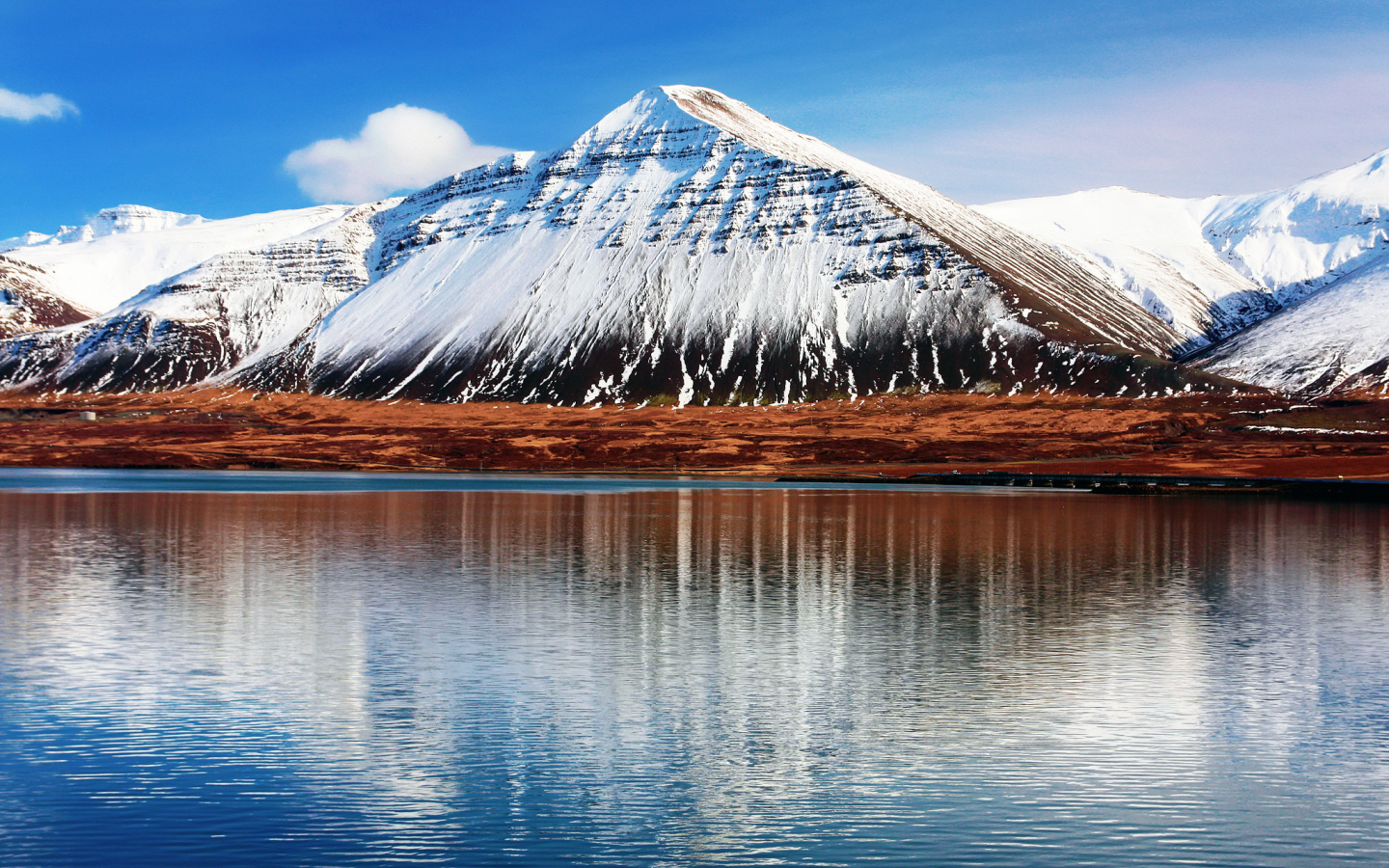 отражения, облака, небо, гора, исландия, hafnarfjall, вода