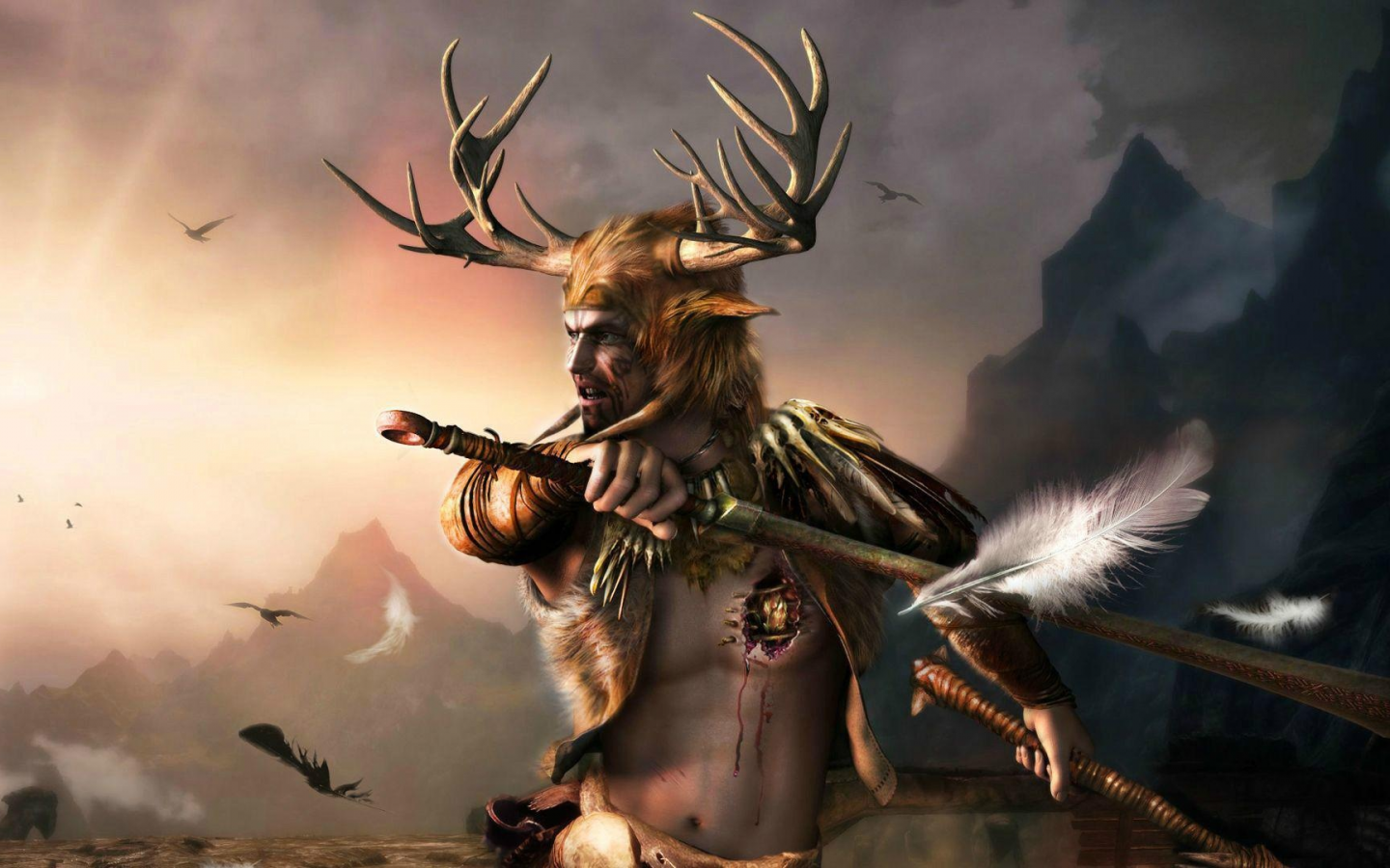 мужчина, the elder scrolls, оружие, шлем, skyrim, рога, броня
