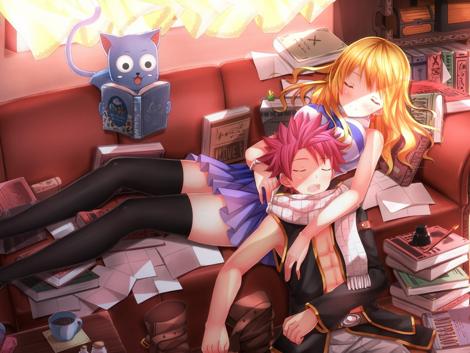 swordsouls, happy, парень, арт, fairy tail, lucy heartfilia, natsu dragneel