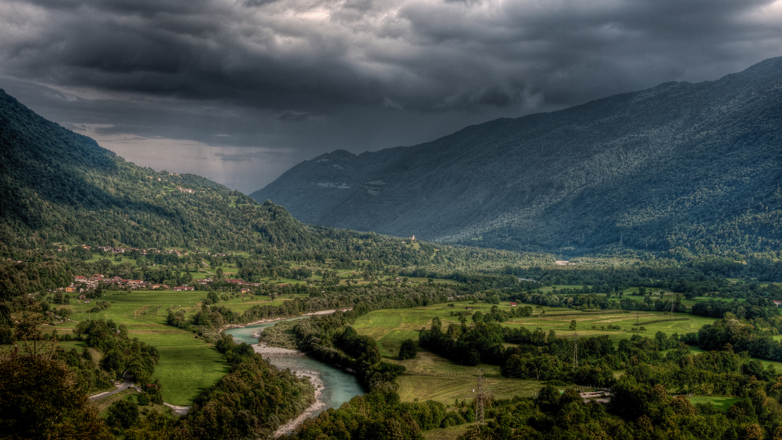 словения, небо, лето, кобарид, hdr, тучи, река соча, горы