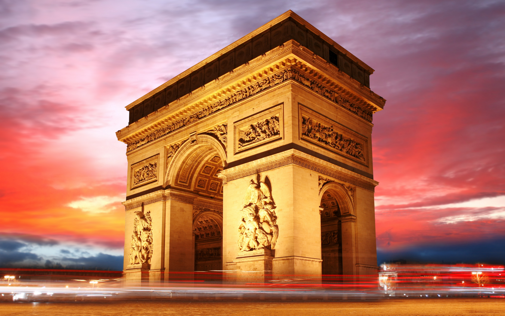 франция, триумфальная арка, париж, вечер, arc de triomphe, небо