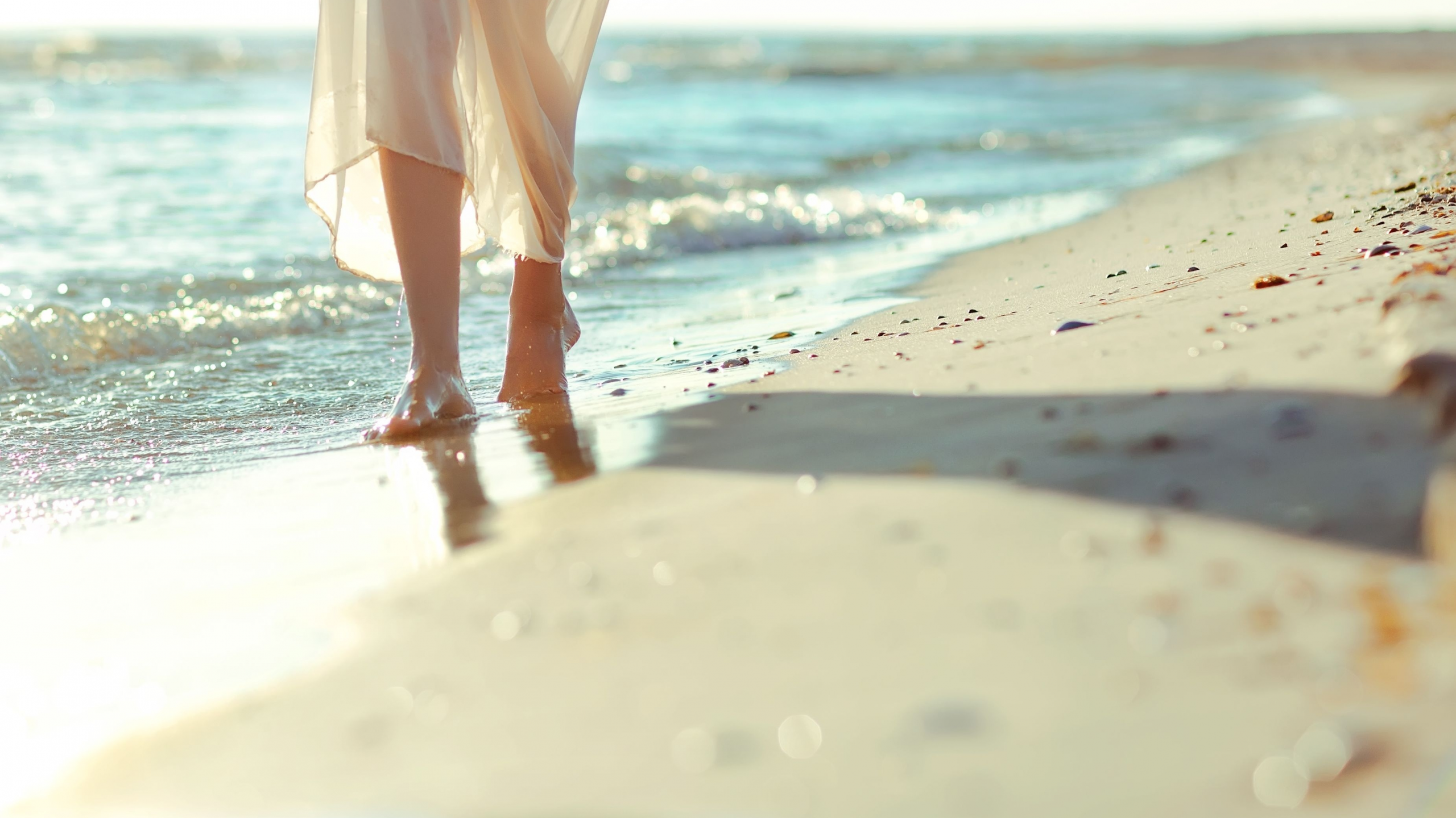 песок, море, волны, настроения, ноги, пляж, девушка