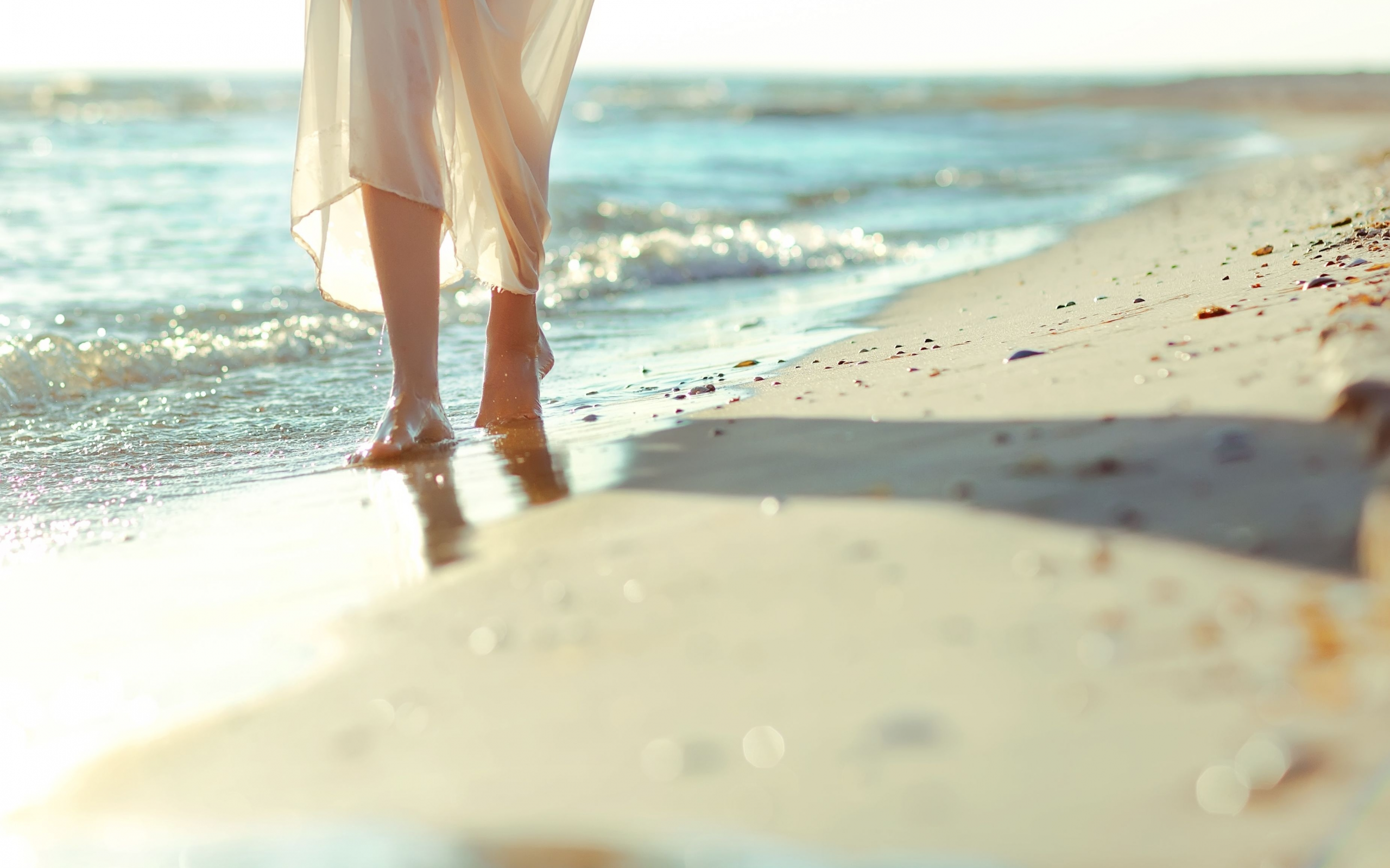 песок, море, волны, настроения, ноги, пляж, девушка