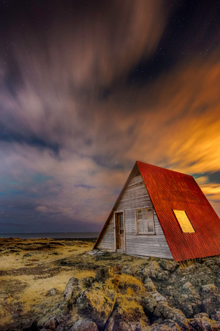 звезды, дом, исландия, ночь, небо, свет, larry gerbrandt photography