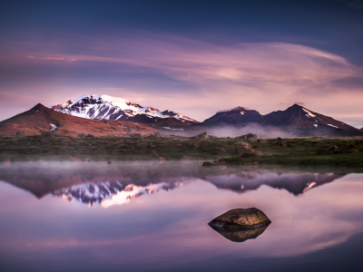 исландия, вечер, горы, озеро